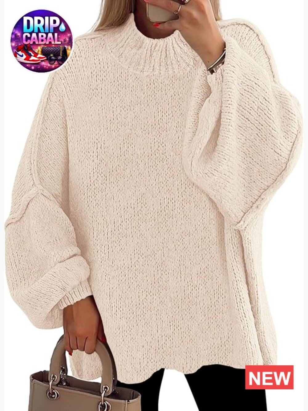 Chunky Knit Mock Neck Oversized Pullover Sweater Fall Winter Trendy